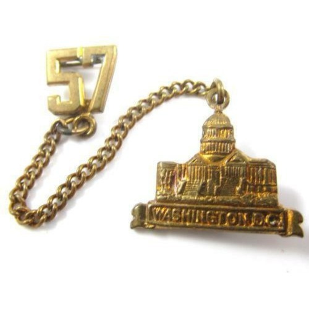 Washington DC‎ 1957 Small Pair Chatelaine Linked Vintage Pins*Travel Souvenir